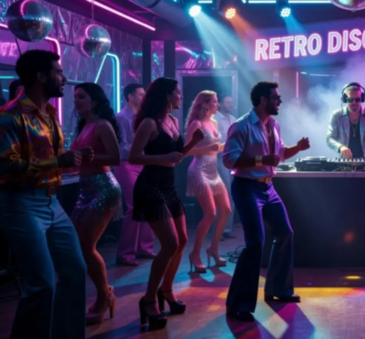 Tematikus DJ est fényekkel és táncoló közönséggel